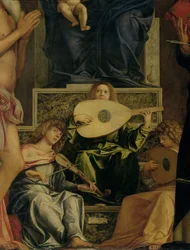 El retablo de San Giobbe, detalle de ángeles tocando música (detalle)